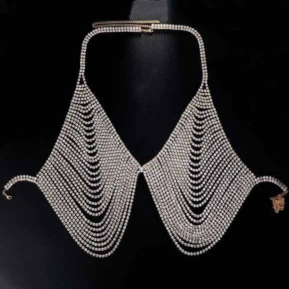 Crystal Chest Bra lingerie Women Rhinestone Underwear Bikini Body Jewelry - Picture 4 of 5